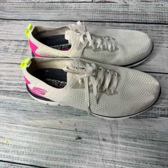 Skechers Wide Fit Air-Cooled Memory Foam Sneakers Women’s 9 – White / Neon Pink - Picture 4 of 6